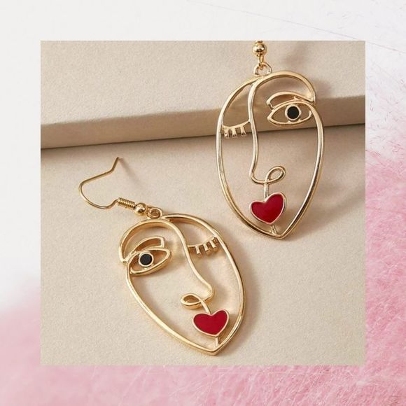 H&M Jewelry - Wire frame face silhouette drop earrings gold tone